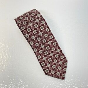Setazone Silk Wool Tie Mens Burgundy Floral Medallion Hand Made Classic Preppy